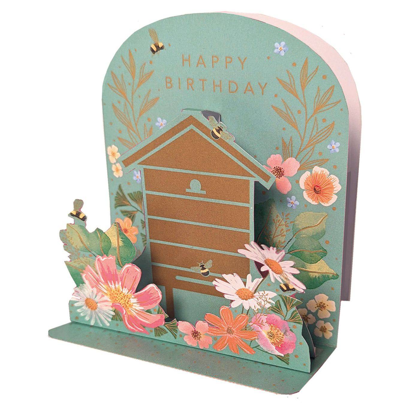 Pictura Beehive Small Pop Up Card featuring a detailed 3D honeycomb and bee design on cream-colored cardstock.